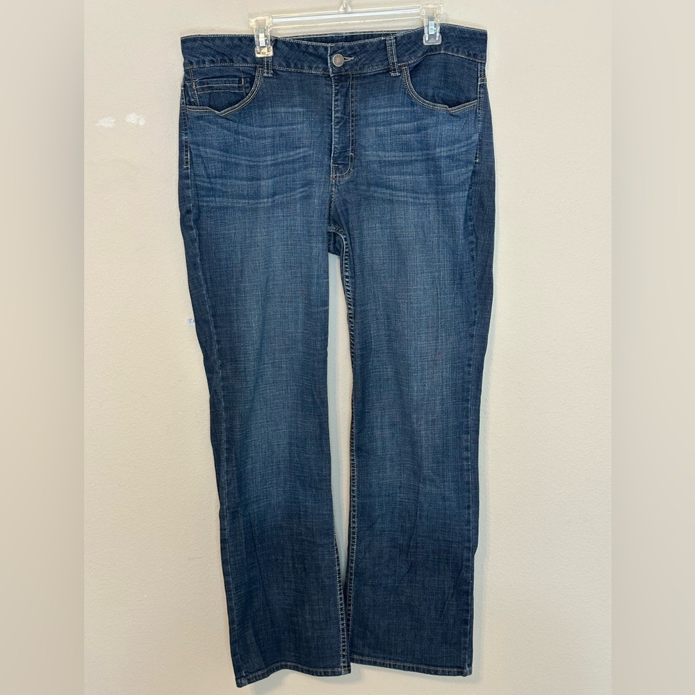 Riders by Lee Mid Rise Stretch Dark Wash Distressed Straight Leg Jeans- size 18